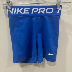 Nike Pro Blue Athletic Compression Shorts with White Logo